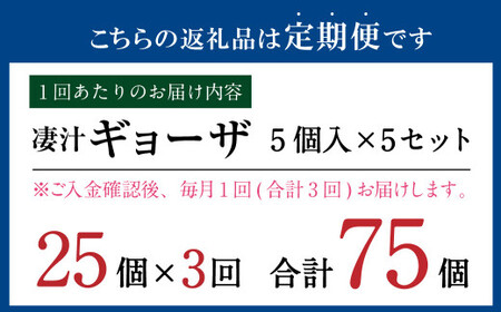 【3ヶ月定期便】ラーメン屋さんの凄汁ギョーザ 5個入り×5セット 合計25個 総合計75個 餃子 冷凍