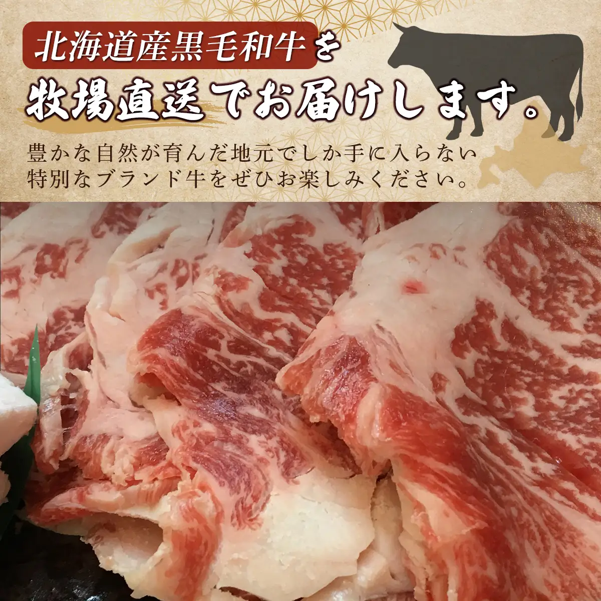 北海道産　牧場直送　黒毛和牛リブロースすき焼き用 500g HOKQ001