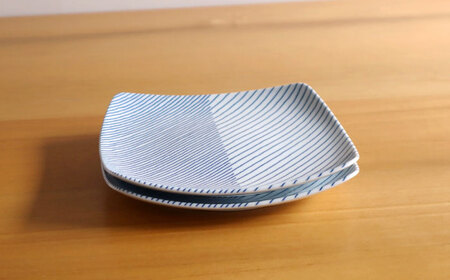 【白山陶器】【グッドデザイン賞】重ね縞 反角多用皿 2枚セット【波佐見焼】[TA161]