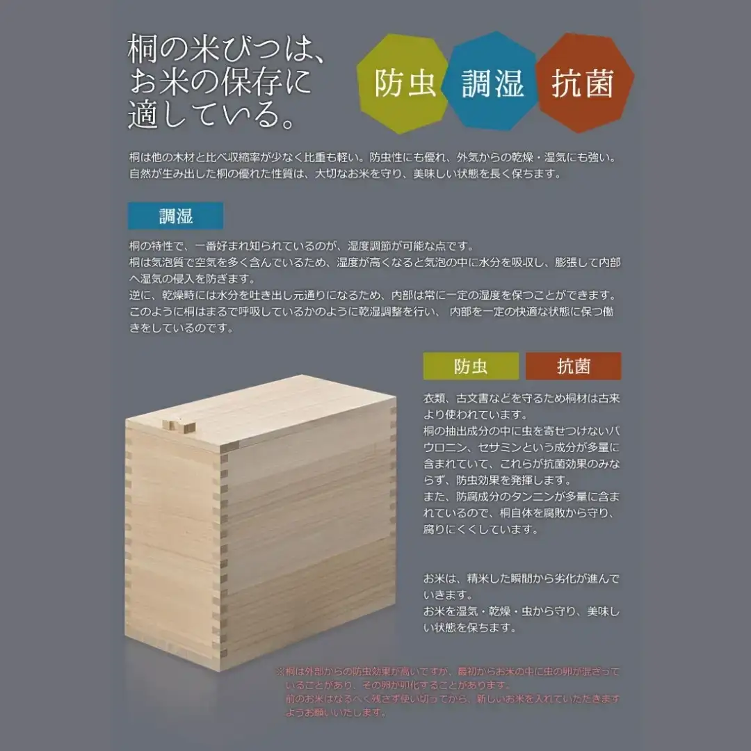 桐米びつ 20kg用 調湿性 防虫・抗菌性 桐 20キロ用 米櫃 手作り 職人 燕三条製 キッチン用品 【081S019】