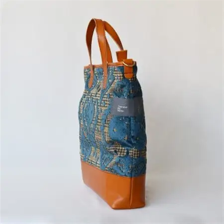 金華山織×天然高級レザートートバッグ スペード柄　BU/茶_装飾品・工芸品 トートバッグ・ショルダーバッグ 鞄・バッグ かばん カバン_【1438153】