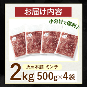 【定期便3回】火の本豚 ミンチ 2.0kg（500g×4） 豚肉