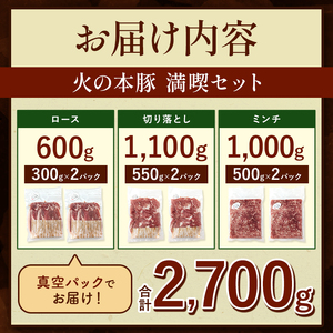 【定期便6回】火の本豚 満喫セット（ ロース 切り落とし ミンチ ） 2700g 豚肉