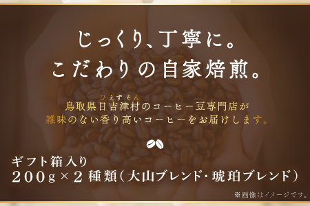 自家焙煎コーヒー（粉）ギフト箱入り　400g（200g×2種）【大山ブレンド 琥珀ブレンド コーヒー 珈琲 自家 焙煎 飲み比べ 400g 粉 コーヒー粉 ギフト 贈答 箱入り プレゼント 飲料 鳥取 日吉津村】