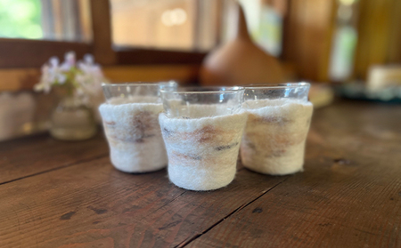 ウールフェルト グラスカバー「160cc用」【北海道美深】 雑貨 小物 キッチン用品 ウール100％ 羊毛 デュラレックス社 ピカルディグラス 強化ガラス 衝撃に強い 耐熱 レンジOK マイナス20℃ 熱湯100℃ 