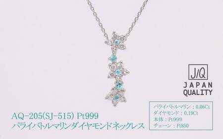 Pt999 プラチナ パライバトルマリン プラチナ ネックレス ジュエリー アクセサリー 人気 おすすめ レディース パライバトルマリン0.06ct ダイヤモンド ダイヤ0.19ct カラット  山梨県 甲斐市 AQ-205 SJ-515
