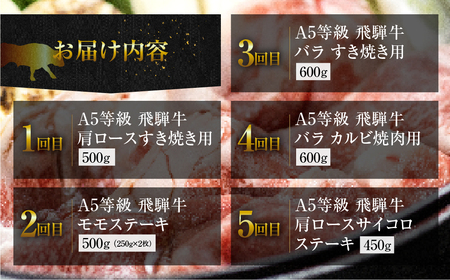 A5 飛騨牛 焼肉 5回 定期便 焼肉 トキノ屋食品
