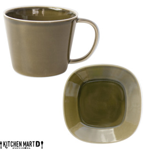 【美濃焼】 プレーリー オリーブ カップL プレートS　2客セット 瑞浪市 / JS企画 小田陶器 セット 食器 コップ カップ プレート 皿 小皿 マグカップ マグ [AZAZ255]