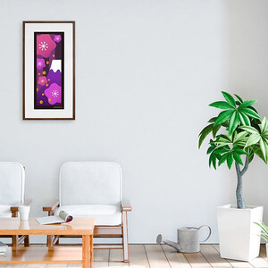 【絵画】 和紙アート 「富士と桜（紫）」 額装サイズ 300mmx600mm 阿波紙 【 アート インテリア 現代版画 】