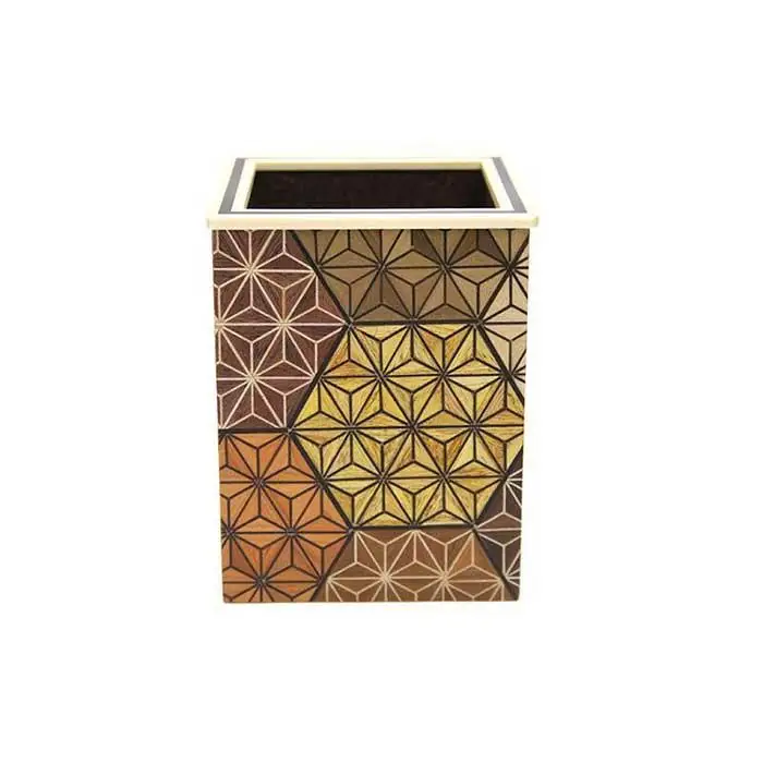 寄木四角ペン立て　亀甲［工芸品工芸品］