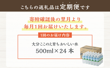 【3ヶ月定期便】大分 ここのえ育ち おいしい 水 500ml×24本 合計72本
