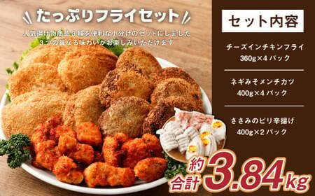 ＜国産鶏肉使用 フライ3種セット＞2か月以内に順次出荷 計約3.84kg 計10パック チーズインチキンフライ ネギみそメンチカツ ささみのピリ辛揚げ【c1157_na】