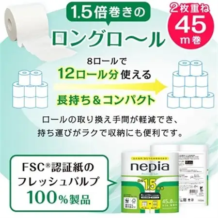 ネピアプレミアムソフトトイレットロール8ロールダブル　45m　無香料(8パック)トイレットペーパー_1.5倍 日用品 防災 備蓄 生活用品 消耗品_【1209624】