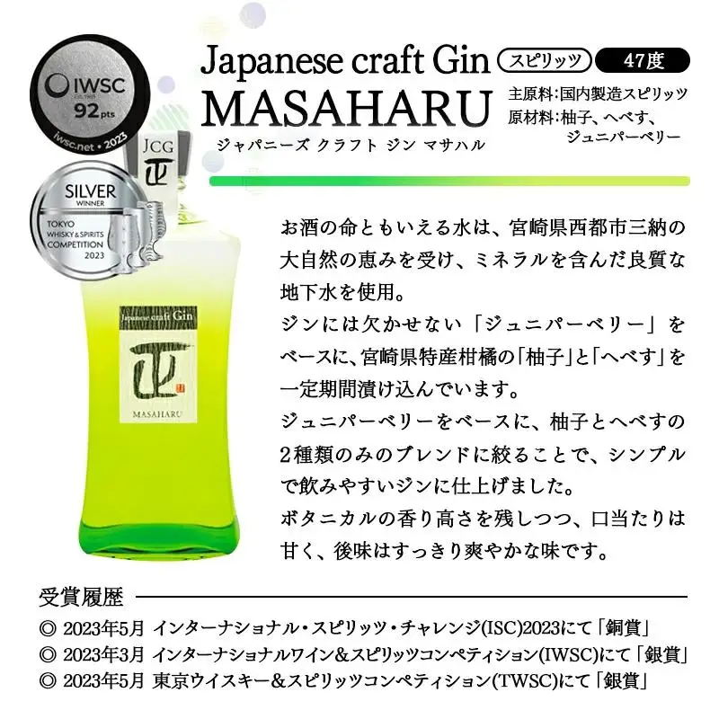 やまや蒸留所　3品評会　受賞セット　逢初・クラフトジンMASAHARU　各720ｍｌ＜45-3a＞