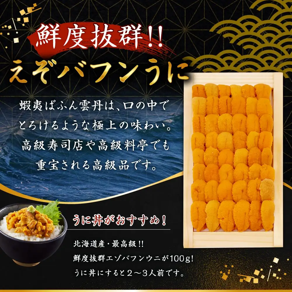 【北海道産・極上・列盛】えぞバフンうに（折）100g 北海道 釧路 ふるさと納税 うに 雲丹 魚介類 海産物 高級 贈答用 豪華 F4F-0637