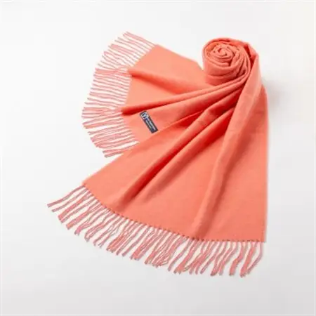 【B1-5】大判　カシミヤ100%　マフラー(サーモンピンク)_装飾品・工芸品 マフラー・手袋 服飾小物 _【1491197】