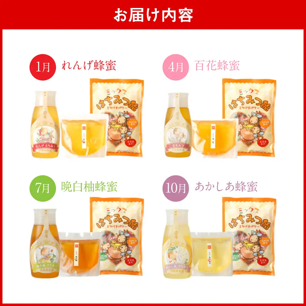 【定期便 年4回】【厳選】ポリチューブ蜂蜜＆詰め替え袋+蜂蜜あめ袋