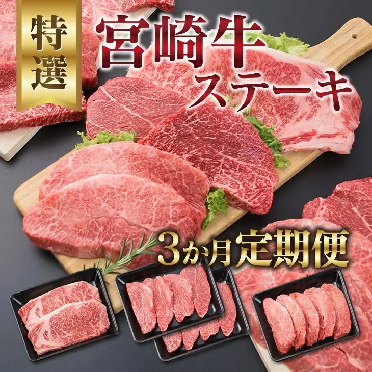 3か月 お楽しみ 定期便 宮崎牛 特選 ステーキ 総重量2.2kg_JB3-25