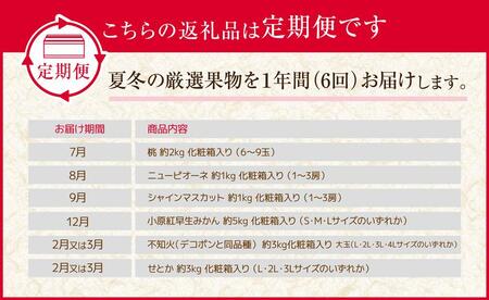 【定期便全6回】フルーツ定期便 (桃 ニューピオーネ シャインマスカット 小原紅早生みかん 不知火 せとか)【旬 人気 果物 くだもの もも ぶどう マスカット みかん でこぽん せとか 柑橘 香川県 さぬき市】