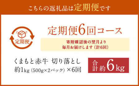 【6カ月定期便】 赤牛 切り落とし 1kg (500g×2パック)×6回 牛肉 お肉 定期