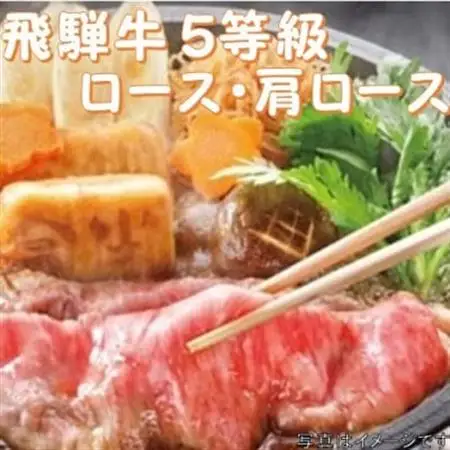 飛騨牛 5等級　すき焼き・しゃぶしゃぶ用　500g(ロース・肩ロース)養老うどん付(3人前)【配送不可地域：離島】【1380167】