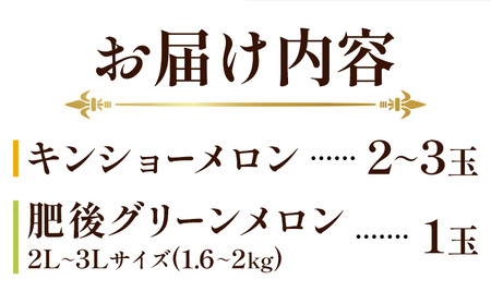 メロン 七城メロン Green＆Gold セット 肥後グリーン 1玉 キンショーメロン 2玉 ～ 3玉 2種類 MOTOYAMA358FARM 《2026年5月中旬-6月下旬頃出荷》 熊本県 菊池市 メロン 果物 フルーツ 九州産 国産 送料無料
