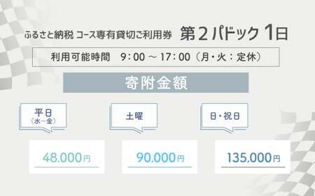 【SPA直入 貸切】 第2パドック 日曜・祝日1日 2輪 専有貸切 申込証 【一般利用可能】 