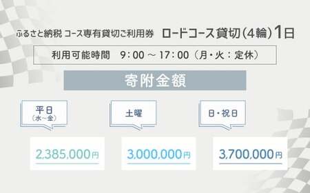【SPA直入 貸切】 4輪 日曜・祝日 1日 コース専有貸切 申込証 【一般利用可能】