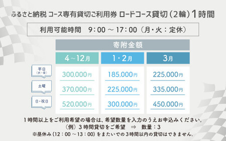 【SPA直入 貸切】 2輪 土曜 1時間 （3月） コース専有貸切 申込証 【一般利用可能】