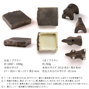 【美濃焼】 五十嵐務 くま 一輪挿し 台皿 ブロンズ釉 ブラウン 各1枚セット 瑞浪市 / JS企画 セット 陶芸作品 花瓶 インテリア 皿 小皿 食器 [AZAZ223]
