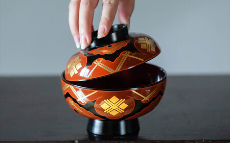 【伝統工芸品】【秀衡塗】「煮物椀（雲紋・黒内古代朱）」3客 【ocy915-koda-kum-3】
