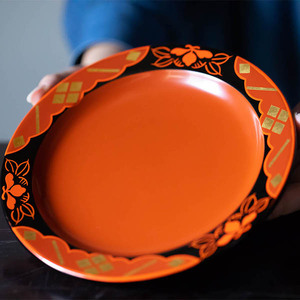 秀衡塗　翁皿　秀衡椿紋　5個入 / 漆器 食器 銘々皿 漆塗 うるしぬり 手塗り 木製 伝統工芸品 和 お正月 高級 結婚 新築祝い お祝い 贈答 贈り物 プレゼント ギフト 香典返し お返し おもてなし 東京オリンピック パラリンピック 大会記念品【ocy925-oki-tsu-5】