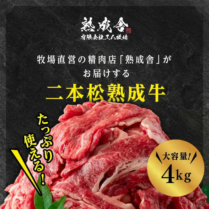熟成牛 切り落とし4kg（250g×16袋）｜牛肉 切り落とし