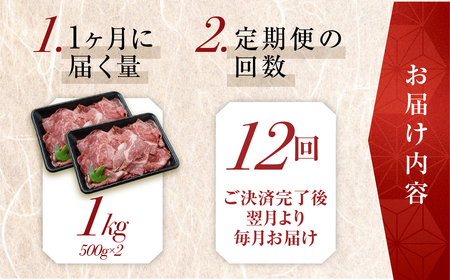トキノ屋食品 A5等級 飛騨牛 切り落とし 1kg 12回お届け定期便[mt414] 飛騨牛