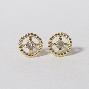K18 スクエアダイヤモンドピアス（ミル玉） ピアス K18 イエローゴールド ピンクゴールド ダイヤモンド ダイヤ0.04ct×2 カラット 天然ダイヤモンド ジュエリー アクセサリー 山梨県 甲斐市 BQ-129