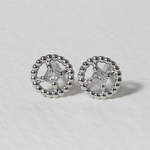プラチナ スクエアダイヤモンドピアス（ミル玉）ピアス PT900 プラチナ ダイヤモンド ダイヤ0.04ct×2 カラット 天然ダイヤモンド ジュエリー アクセサリー 山梨県 甲斐市 BQ-130