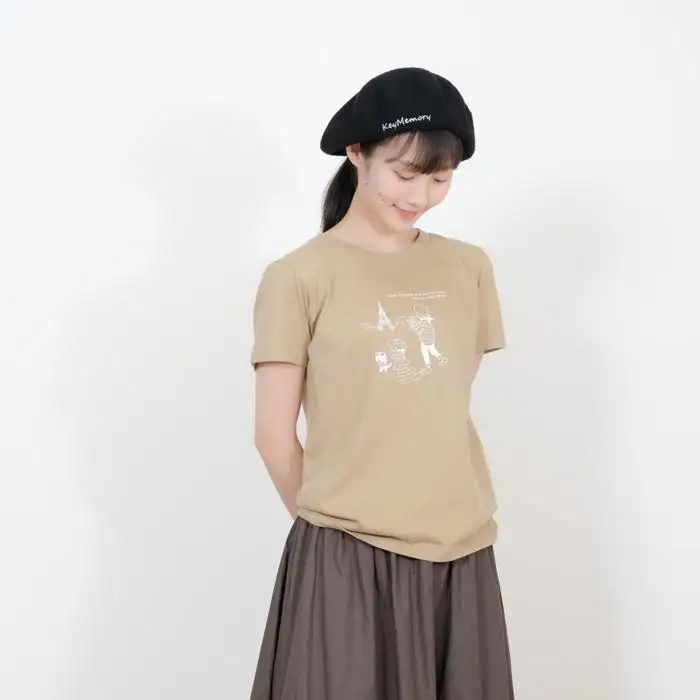 《0》【KEYMEMORY 鎌倉】トラベルイラストTシャツ BEIGE