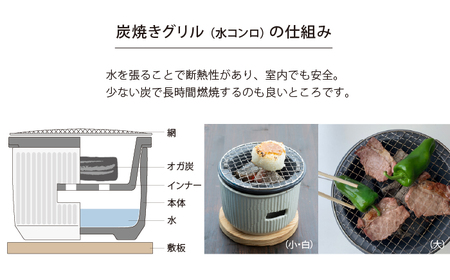 【美濃焼】The chef 炭焼きグリル小 黒【株式会社ロロ】卓上 コンロ 炭焼 バーベキュー BBQ  陶器製 水コンロ 洋風 テーブル 炭火 [MBZ050]