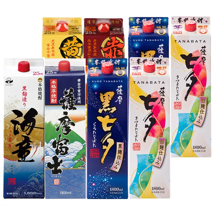本格芋焼酎6種8本飲み比べセット エコパック「七夕」「海童」など(合計8本×1800ml)！国産 九州産 鹿児島 酒 焼酎 黒七夕 薩摩富士 セット 飲み比べセット 飲み比べ 常温 常温保存【吉村酒店】【00-003-50】