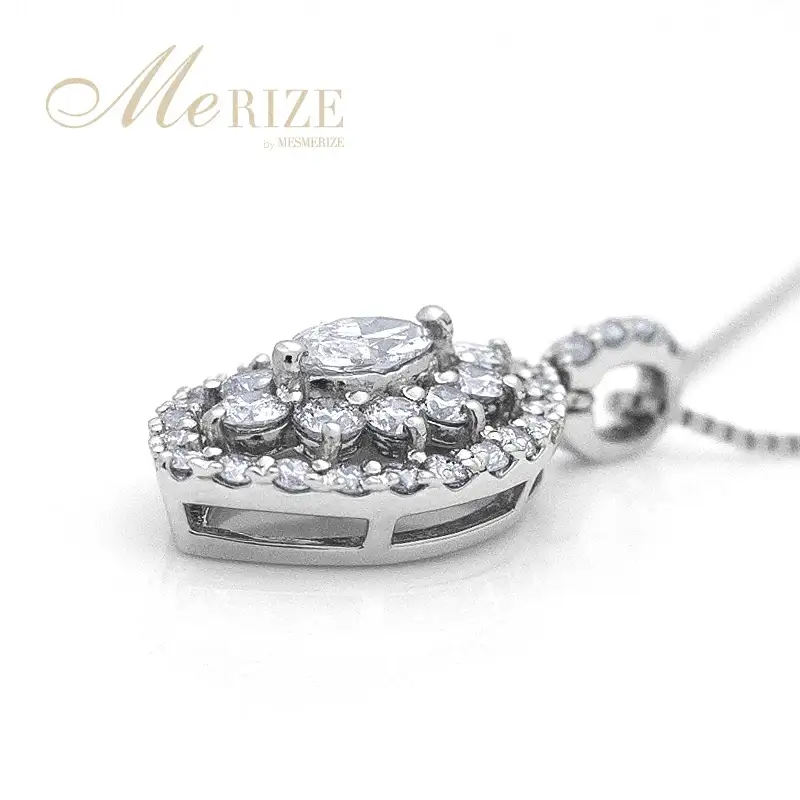 ネックレス 天然 ダイヤモンド 0.5ct 大粒 マーキスカット パヴェ ペンダント SIクラス n-160【K18WG】（KRP）N6-1413
