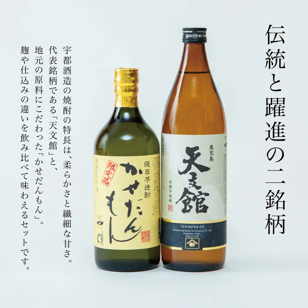 【ふるさと納税限定】【蔵元直送】宇都酒造 本格芋焼酎2本飲み比べセット（天文館 900ml＆かせだんもん720ml） いも焼酎 芋焼酎 お酒 鹿児島 ハイボール 内祝い 贈答用 ギフト 南さつま市