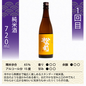 定期便 日本酒 松の司 3ヶ月 計3本 720ml 「純米酒」「楽」「竜王山田錦」 父の日 金賞 受賞酒造 飲み比べ 【 お酒 日本酒 酒 松瀬酒造 人気 日本酒 おすすめ 日本酒 定番 御贈答 銘酒 贈答品 滋賀県 竜王町 ふるさと納税 父の日 】