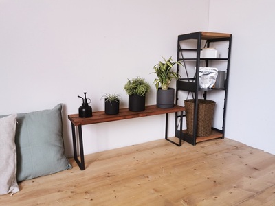 無垢材とアイアンのシェルフ H30cm ブラウン W80cm 植物由来の天然オイル [2073]