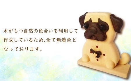 時計 置き時計 木製 無着色 無塗装 可愛い ペット 犬 イヌ パグ オリジナル 手作り ハンドメイド 日用品 雑貨