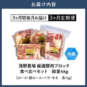 浅野農場厳選豚肉ブロック食べ比べセット計12kg 3ヶ月定期便