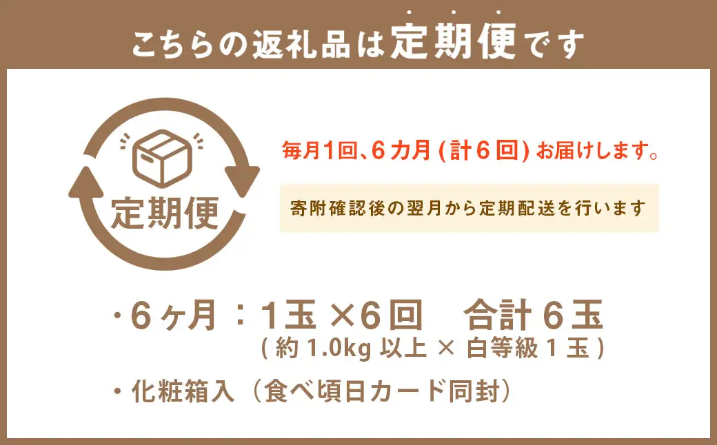 【6ヶ月定期便】静岡県産 高級 アローマメロン 白等級1玉 約1.0kg以上×1玉×6回 計約6.0kg以上 化粧箱入 果物 フルーツ メロン めろん 青肉 高級ブランドメロン ブランドメロン 高級メロン 贈答