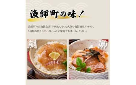 【6回定期便】訳あり土佐の海鮮漬け丼（5種×各1袋）セット 漬け丼の素 タイ 鯛 ブリ 鰤 マグロ 鮪 イカ カツオ 鰹 たたき 新鮮 魚 おかず おつまみ 惣菜 小分け【企業組合　宇佐もん工房】 [BQAB012]