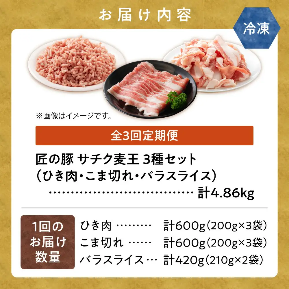 【毎月定期便】北海道知床斜里産豚肉 こま切れ・バラスライス・ひき肉　合計約1.62kg全3回