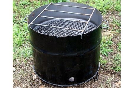 BP-005 【自社製】ドラム缶バーベキューコンロ丸型・3点セット（丸網、丸鉄板付き）