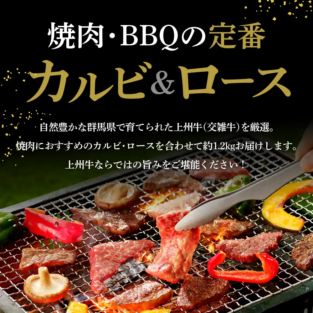 上州牛 カルビ ロース 満足 セット 1.2kg (各600g×計2パック) 群馬県 千代田町※沖縄・離島配送不可 